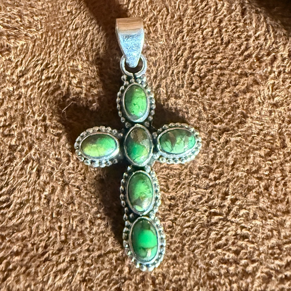 Green  Apple Turquoise Cross Pendent